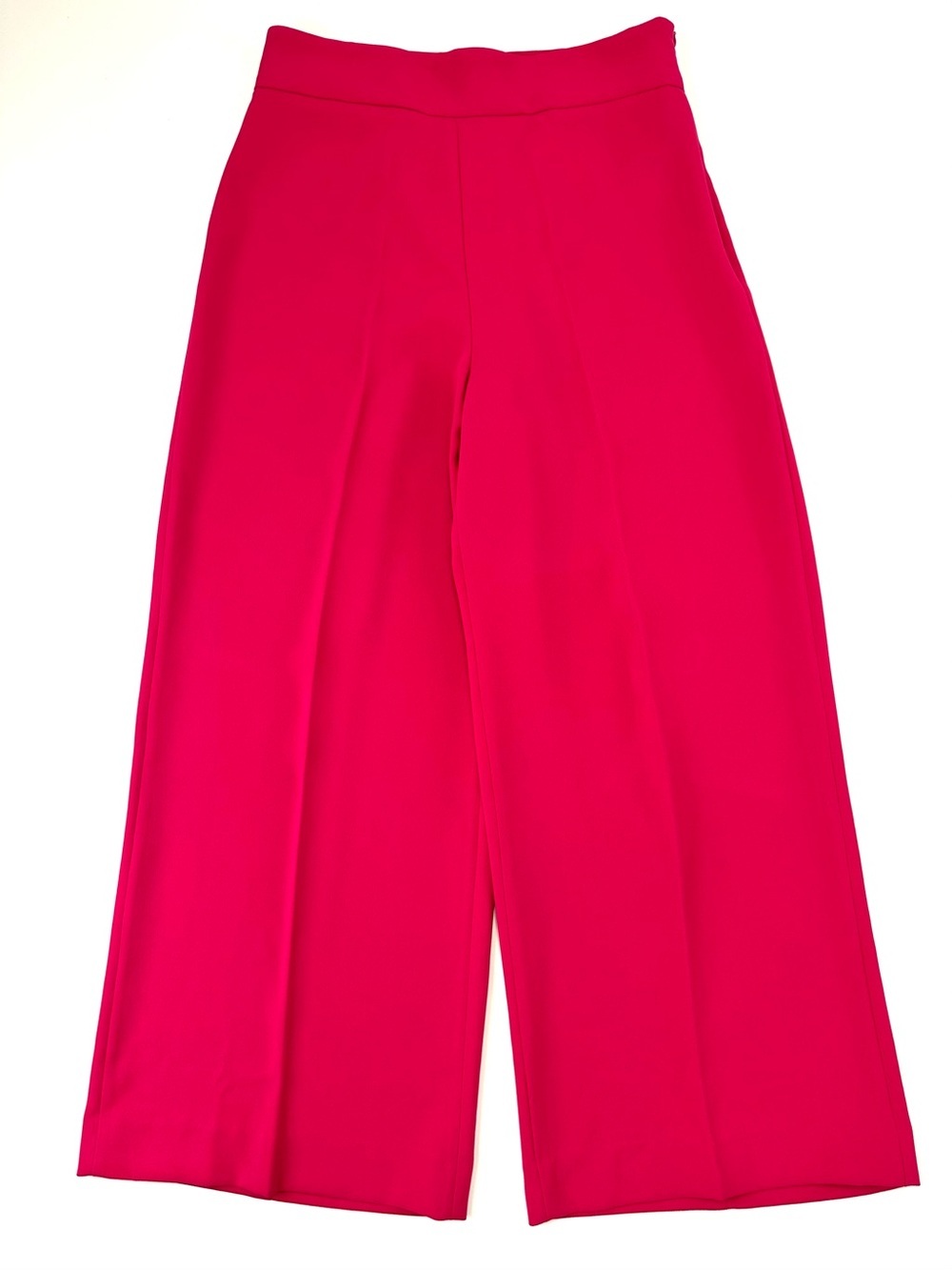 Zara Fuchsia High Waisted Wide Leg Crop Trousers Crepe Medium